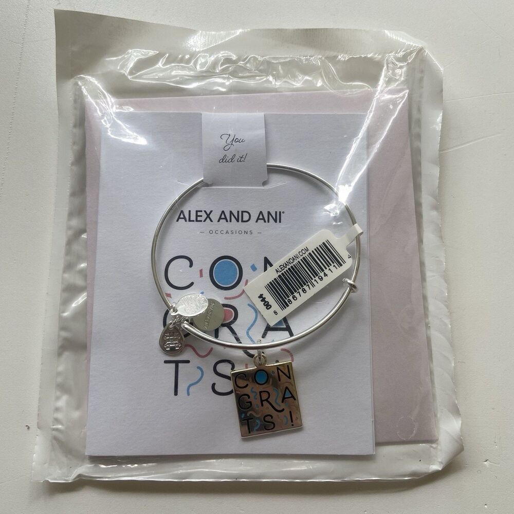Alex and Ani CONGRATS! Celebration Silver Charm Bangle Bracelet Congratulations